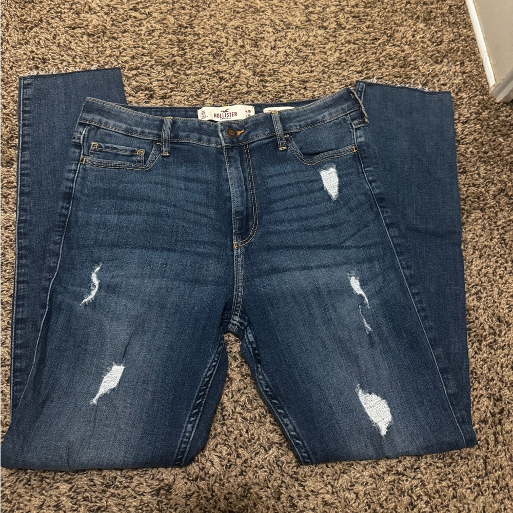 Hollister Women's Dark Blue Ripped Skinny Jeans